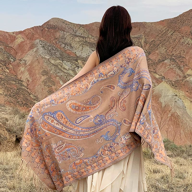 Scialle con nappa di fiori di anacardi tibetani Buddha Stones , autunno inverno, sciarpa da viaggio avvolgente - image 31