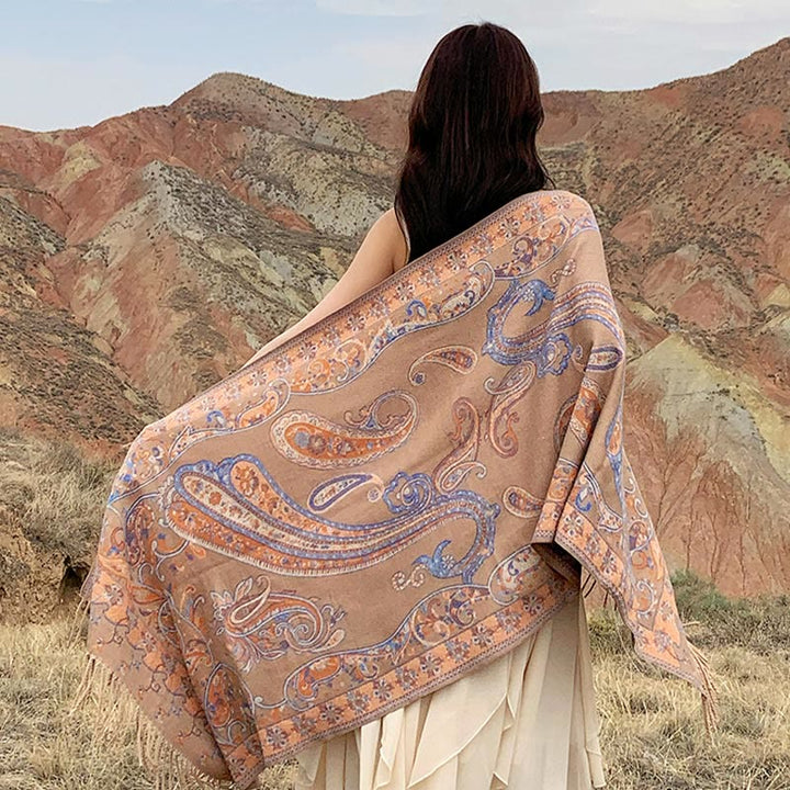 Scialle con nappa di fiori di anacardi tibetani Buddha Stones , autunno inverno, sciarpa da viaggio avvolgente - image 31