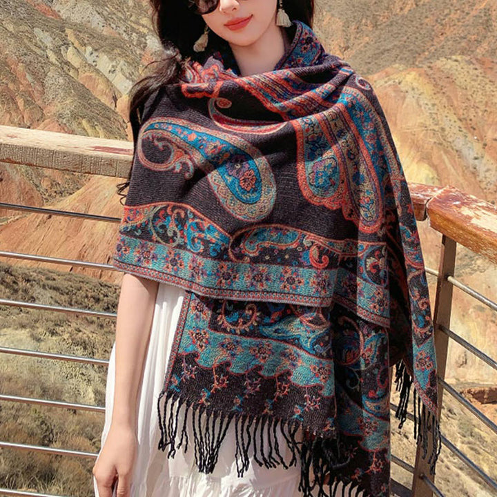 Scialle con nappa di fiori di anacardi tibetani Buddha Stones , autunno inverno, sciarpa da viaggio avvolgente - image 19