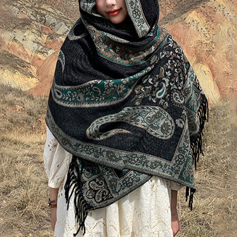 Scialle con nappa di fiori di anacardi tibetani Buddha Stones , autunno inverno, sciarpa da viaggio avvolgente - image 2