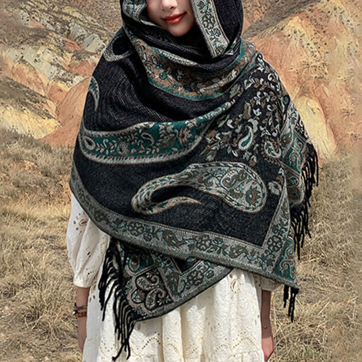 Scialle con nappa di fiori di anacardi tibetani Buddha Stones , autunno inverno, sciarpa da viaggio avvolgente - image 2