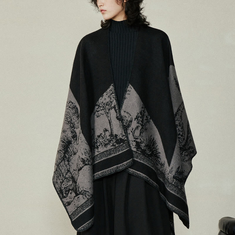 Buddha Stones Nero Grigio Sika Deer Animale Foresta Scialle bifacciale Autunno Inverno Sciarpa calda avvolgente - Nero 133*158cm - image 0