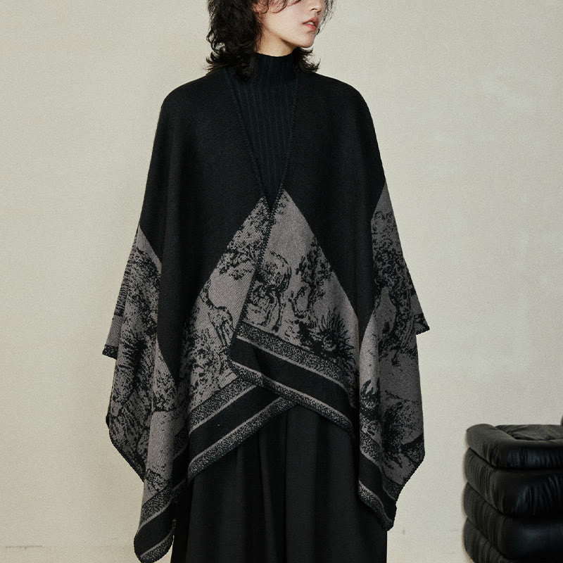 Buddha Stones Nero Grigio Sika Deer Animale Foresta Scialle bifacciale Autunno Inverno Sciarpa calda avvolgente - image 12