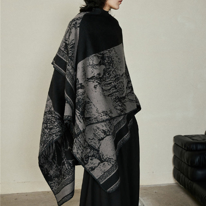 Buddha Stones Nero Grigio Sika Deer Animale Foresta Scialle bifacciale Autunno Inverno Sciarpa calda avvolgente - image 14