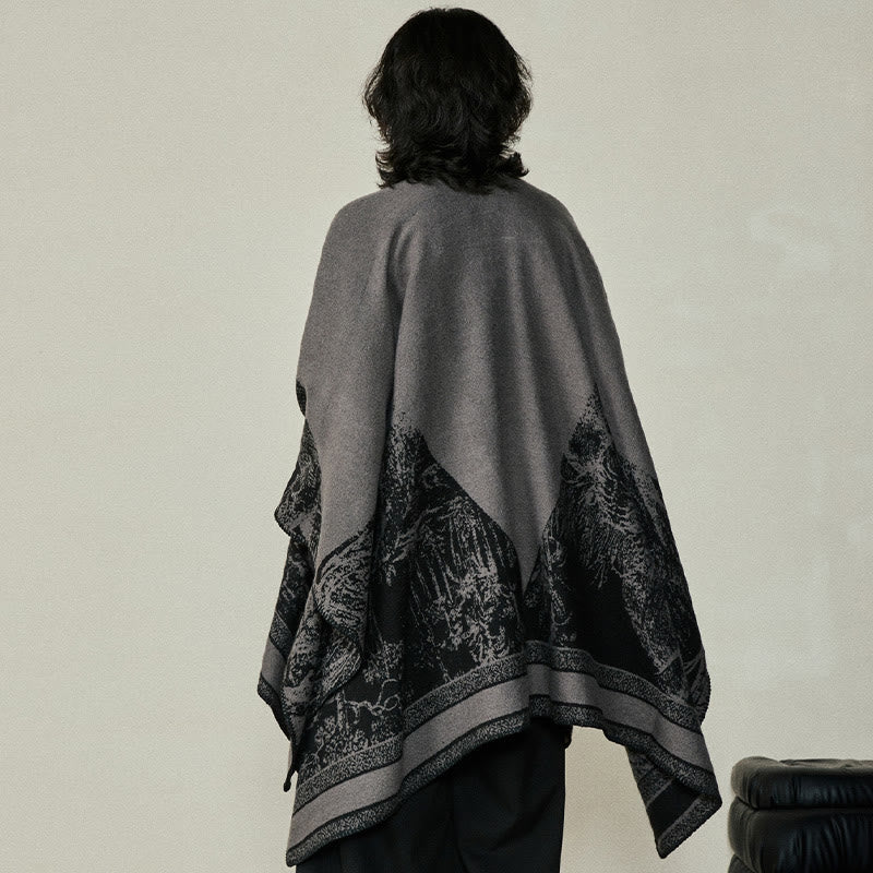 Buddha Stones Nero Grigio Sika Deer Animale Foresta Scialle bifacciale Autunno Inverno Sciarpa calda avvolgente - image 4