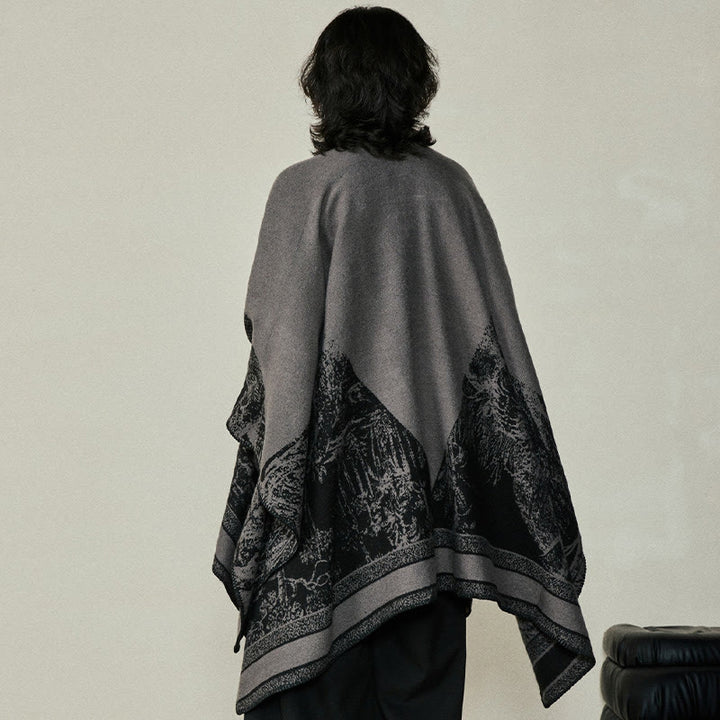 Buddha Stones Nero Grigio Sika Deer Animale Foresta Scialle bifacciale Autunno Inverno Sciarpa calda avvolgente - image 4