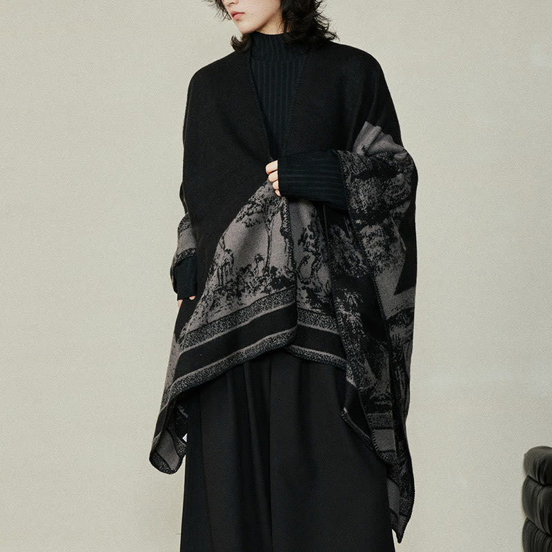 Buddha Stones Nero Grigio Sika Deer Animale Foresta Scialle bifacciale Autunno Inverno Sciarpa calda avvolgente - image 13