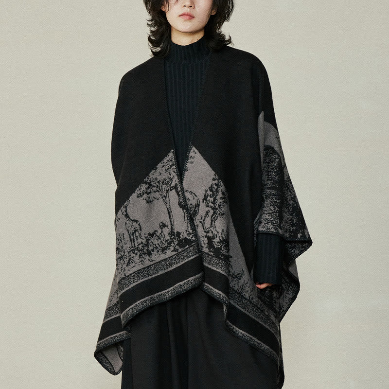 Buddha Stones Nero Grigio Sika Deer Animale Foresta Scialle bifacciale Autunno Inverno Sciarpa calda avvolgente - image 2