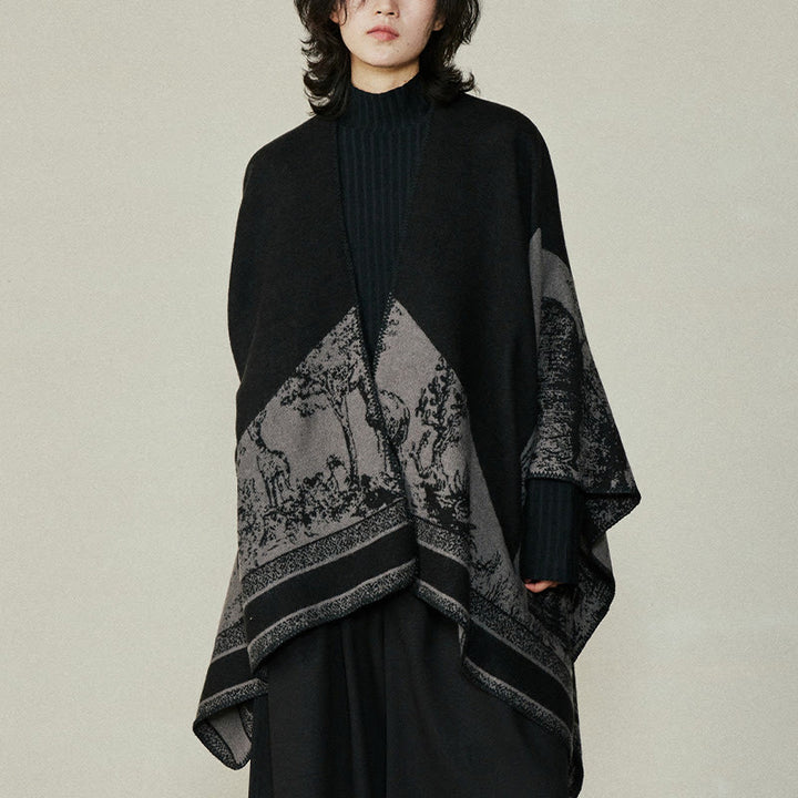 Buddha Stones Nero Grigio Sika Deer Animale Foresta Scialle bifacciale Autunno Inverno Sciarpa calda avvolgente - image 2