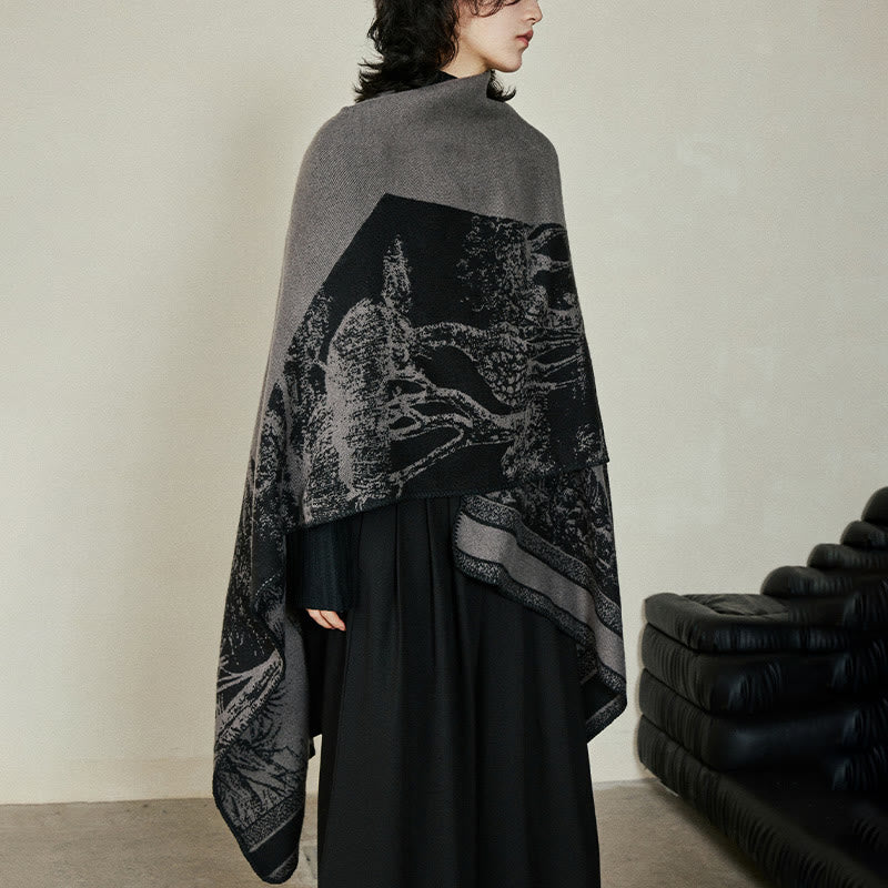 Buddha Stones Nero Grigio Sika Deer Animale Foresta Scialle bifacciale Autunno Inverno Sciarpa calda avvolgente - image 10