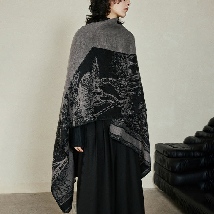 Buddha Stones Nero Grigio Sika Deer Animale Foresta Scialle bifacciale Autunno Inverno Sciarpa calda avvolgente - image 10