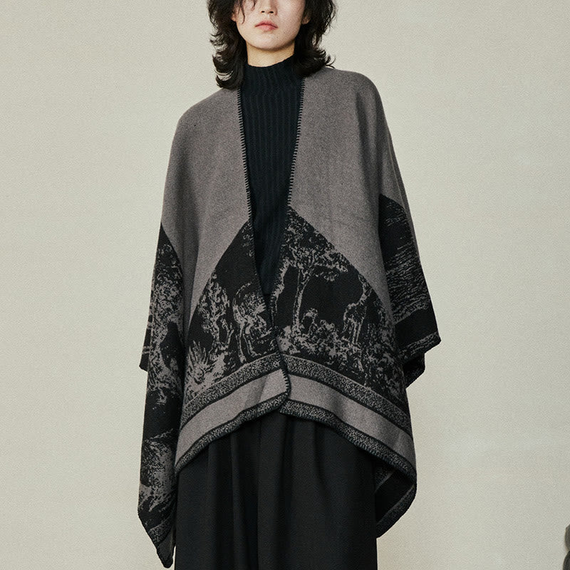 Buddha Stones Nero Grigio Sika Deer Animale Foresta Scialle bifacciale Autunno Inverno Sciarpa calda avvolgente - image 3