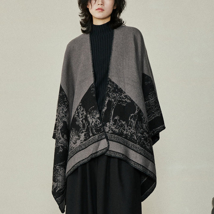 Buddha Stones Nero Grigio Sika Deer Animale Foresta Scialle bifacciale Autunno Inverno Sciarpa calda avvolgente - image 3