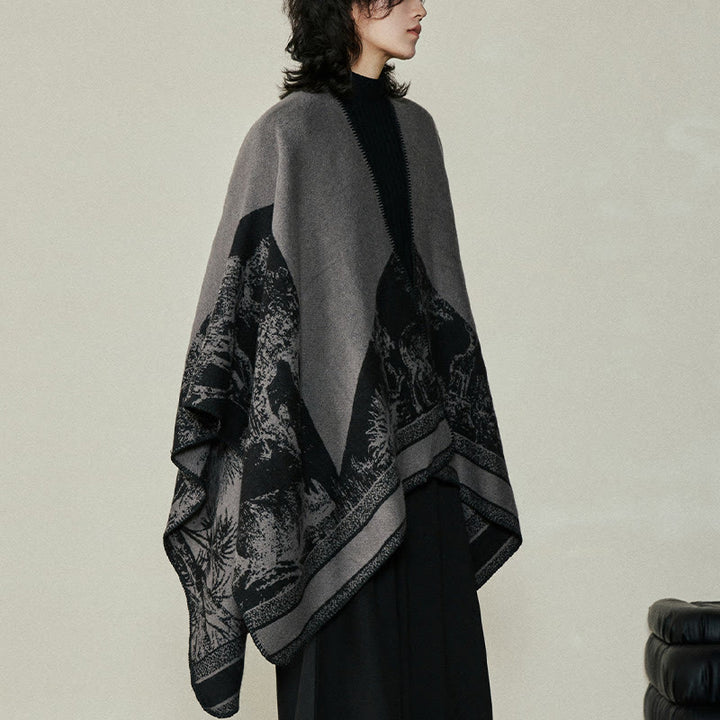 Buddha Stones Nero Grigio Sika Deer Animale Foresta Scialle bifacciale Autunno Inverno Sciarpa calda avvolgente - image 7