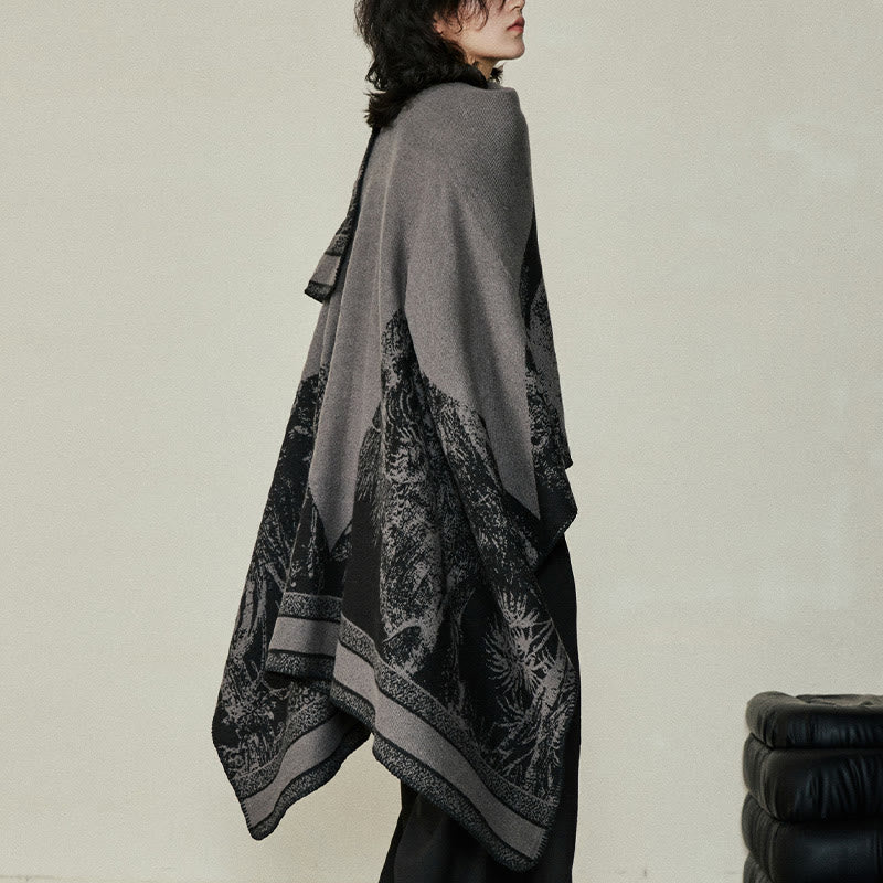 Buddha Stones Nero Grigio Sika Deer Animale Foresta Scialle bifacciale Autunno Inverno Sciarpa calda avvolgente - image 5