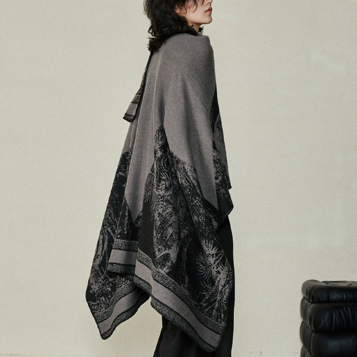 Buddha Stones Nero Grigio Sika Deer Animale Foresta Scialle bifacciale Autunno Inverno Sciarpa calda avvolgente - image 5