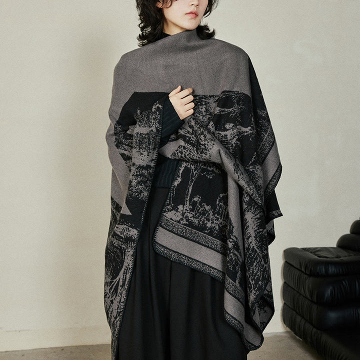 Buddha Stones Nero Grigio Sika Deer Animale Foresta Scialle bifacciale Autunno Inverno Sciarpa calda avvolgente - image 1