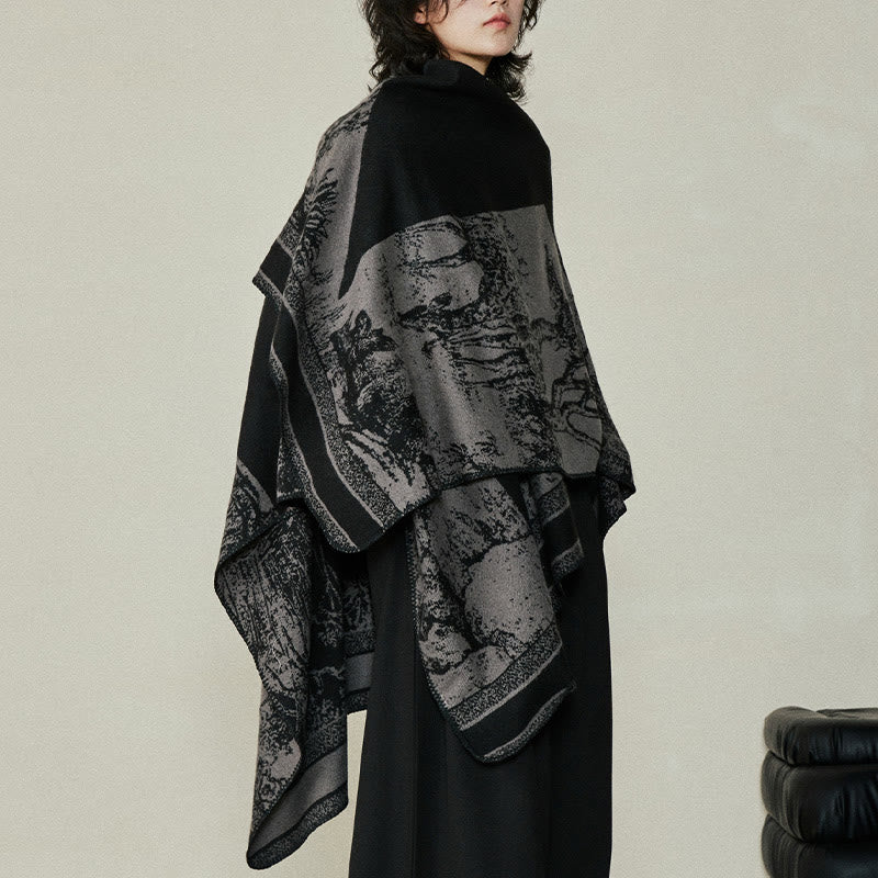 Buddha Stones Nero Grigio Sika Deer Animale Foresta Scialle bifacciale Autunno Inverno Sciarpa calda avvolgente - image 11