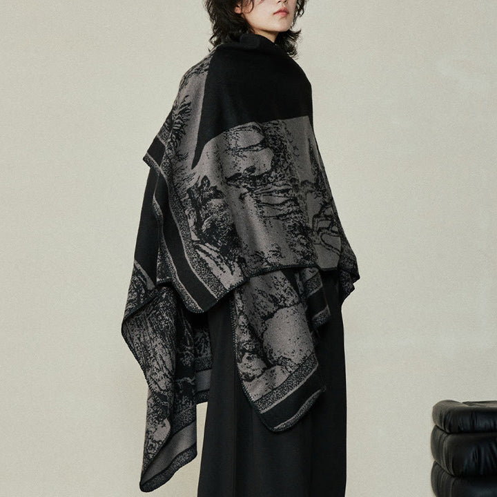 Buddha Stones Nero Grigio Sika Deer Animale Foresta Scialle bifacciale Autunno Inverno Sciarpa calda avvolgente - image 11