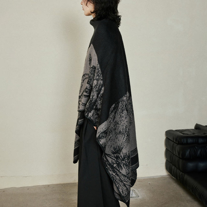 Buddha Stones Nero Grigio Sika Deer Animale Foresta Scialle bifacciale Autunno Inverno Sciarpa calda avvolgente - image 8