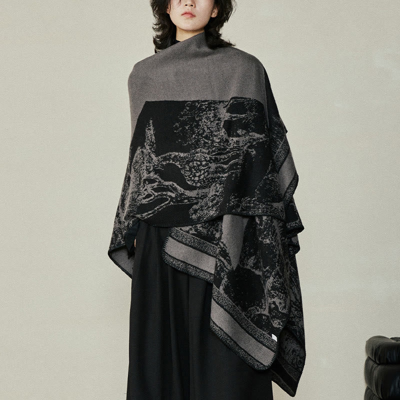 Buddha Stones Nero Grigio Sika Deer Animale Foresta Scialle bifacciale Autunno Inverno Sciarpa calda avvolgente - image 6