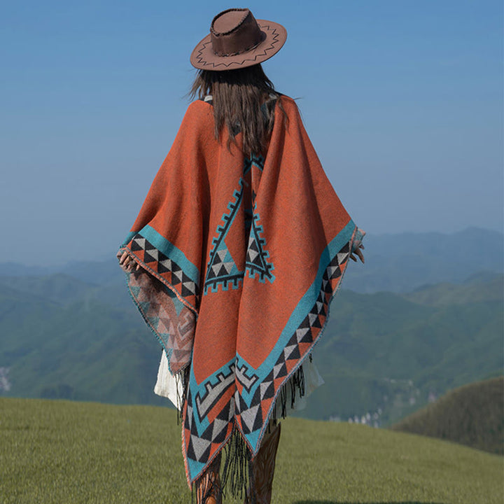 Buddha Stones con motivo geometrico a rombi arancioni tibetano, nappe, sciarpa calda invernale autunnale