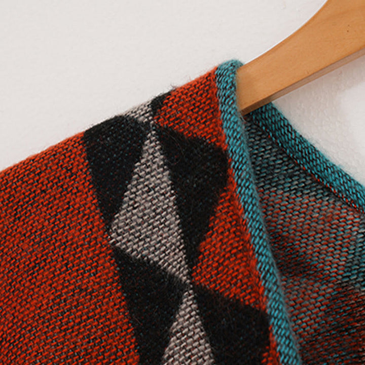 Buddha Stones con motivo geometrico a rombi arancioni tibetano, nappe, sciarpa calda invernale autunnale - image 17