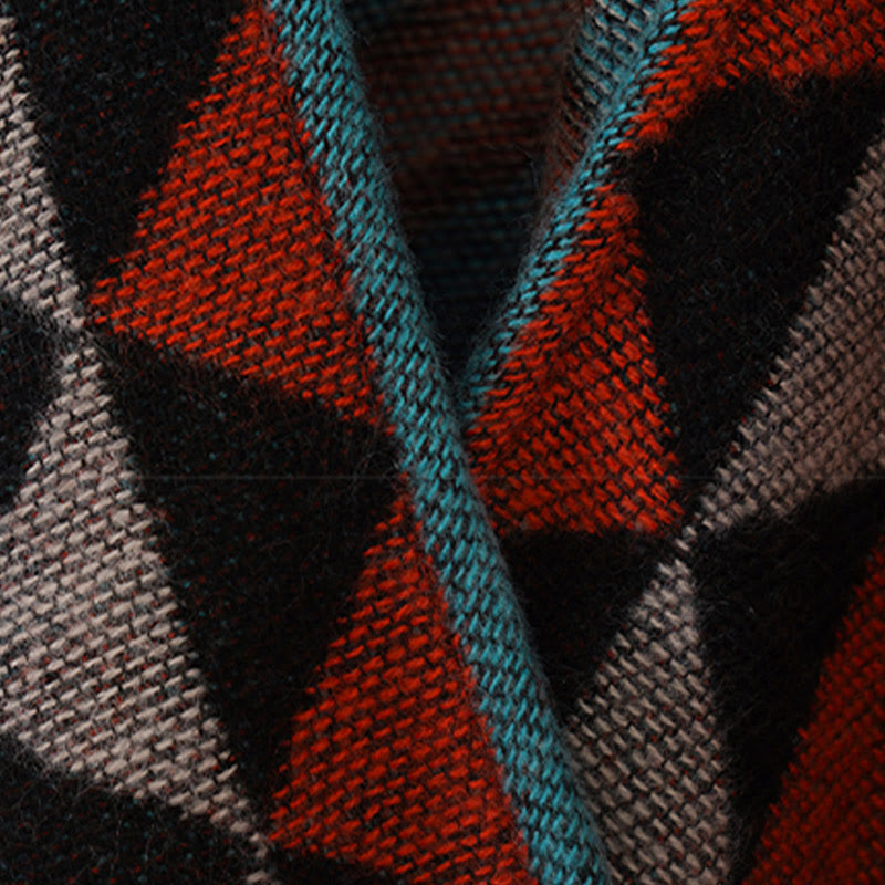 Buddha Stones con motivo geometrico a rombi arancioni tibetano, nappe, sciarpa calda invernale autunnale - image 20