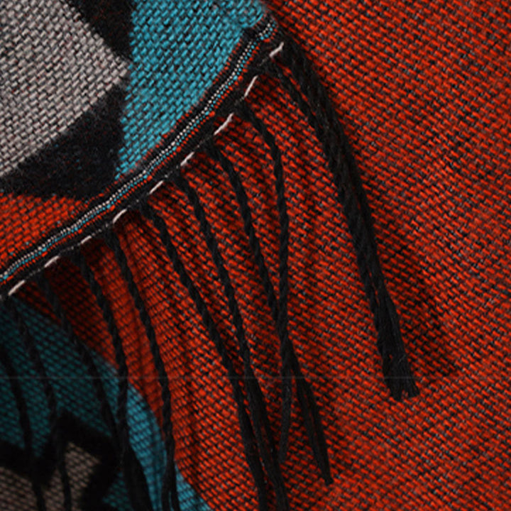 Buddha Stones con motivo geometrico a rombi arancioni tibetano, nappe, sciarpa calda invernale autunnale - image 18