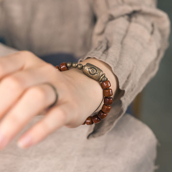 Buddha Stones Yak Bone Dzi Forma Rame Cono Pendente Bracciale Forza