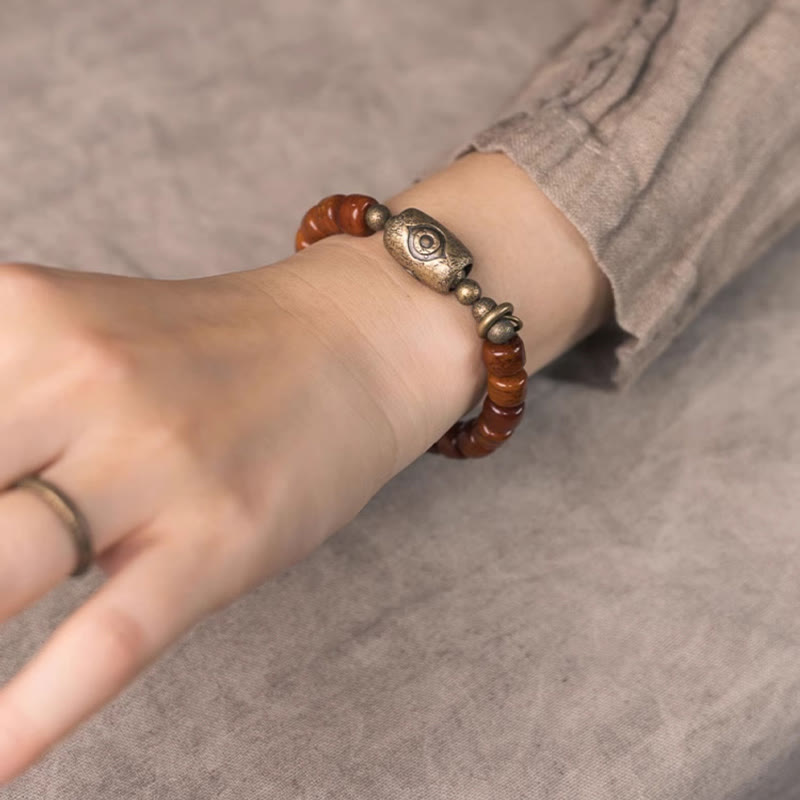 Buddha Stones Yak Bone Dzi Forma Rame Cono Pendente Bracciale Forza