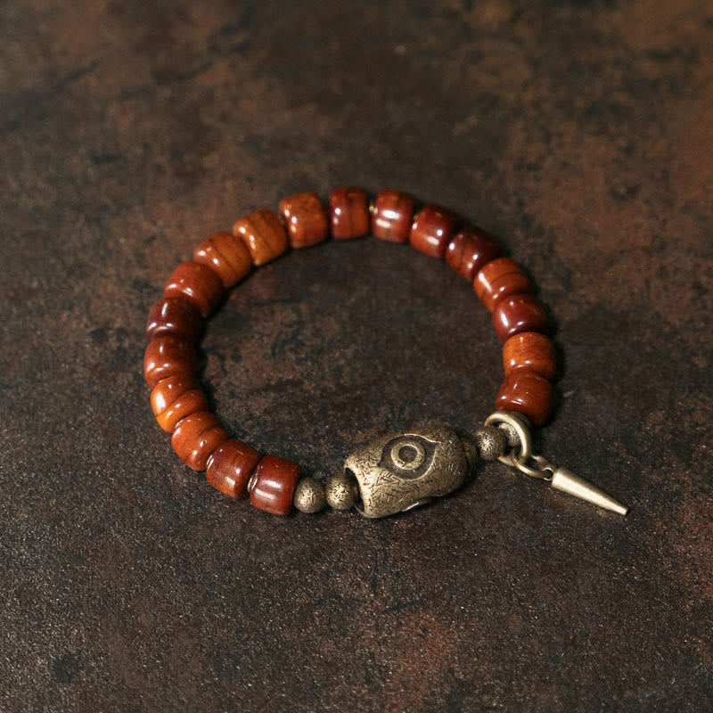 Buddha Stones Yak Bone Dzi Forma Rame Cono Pendente Bracciale Forza