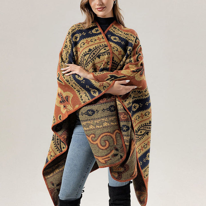 Buddha Stones , motivo floreale, autunno inverno, caldo e morbido, sciarpa avvolgente - Arancione Cachi 160*135cm - image 20