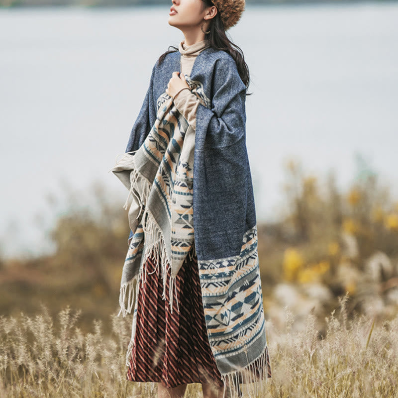 Buddha Stones con motivo geometrico a rombi tibetano, motivo a nappe, autunno inverno, caldo e accogliente, sciarpa avvolgente - image 6