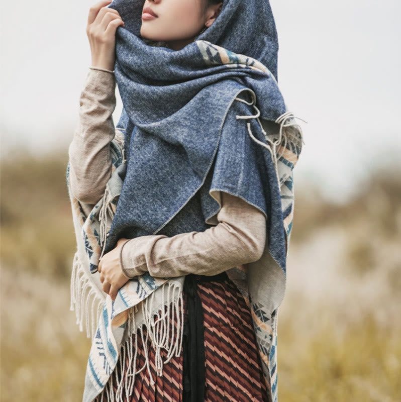 Buddha Stones con motivo geometrico a rombi tibetano, motivo a nappe, autunno inverno, caldo e accogliente, sciarpa avvolgente - image 10