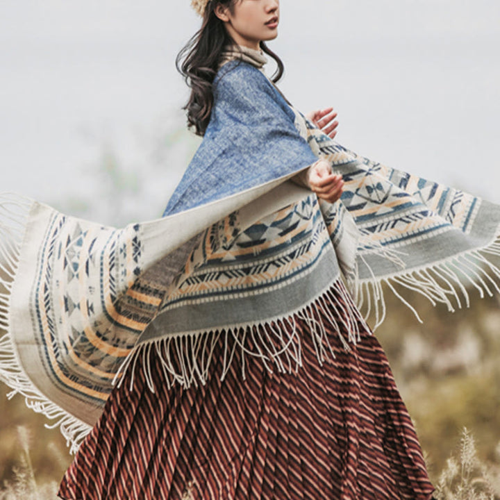 Buddha Stones con motivo geometrico a rombi tibetano, motivo a nappe, autunno inverno, caldo e accogliente, sciarpa avvolgente - image 8