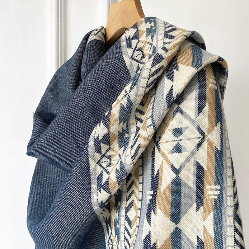 Buddha Stones con motivo geometrico a rombi tibetano, motivo a nappe, autunno inverno, caldo e accogliente, sciarpa avvolgente - image 13