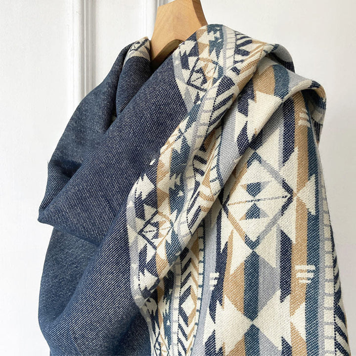 Buddha Stones con motivo geometrico a rombi tibetano, motivo a nappe, autunno inverno, caldo e accogliente, sciarpa avvolgente - image 13