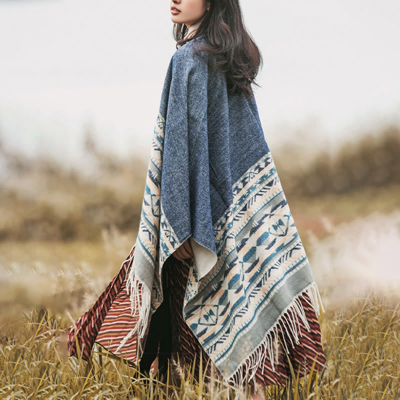 Buddha Stones con motivo geometrico a rombi tibetano, motivo a nappe, autunno inverno, caldo e accogliente, sciarpa avvolgente - image 4