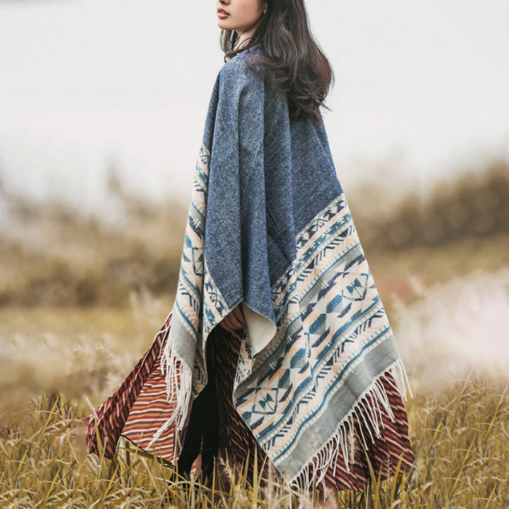 Buddha Stones con motivo geometrico a rombi tibetano, motivo a nappe, autunno inverno, caldo e accogliente, sciarpa avvolgente - image 4