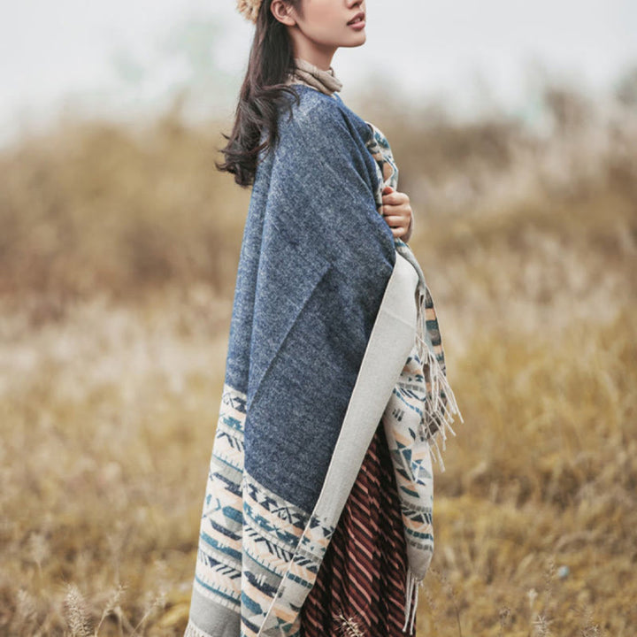 Buddha Stones con motivo geometrico a rombi tibetano, motivo a nappe, autunno inverno, caldo e accogliente, sciarpa avvolgente - image 5
