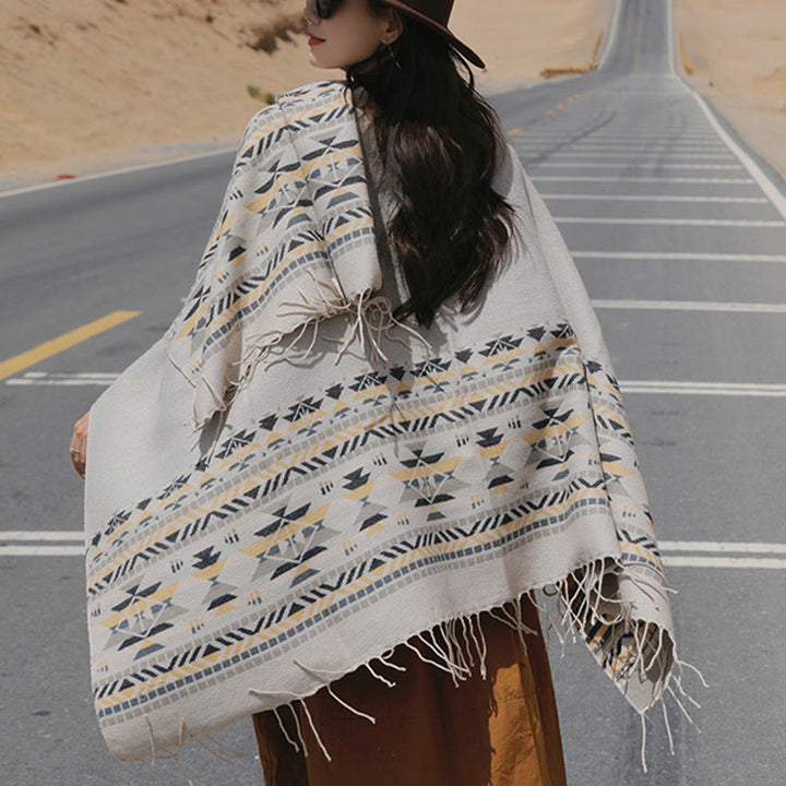 Buddha Stones con motivo geometrico a rombi tibetano, motivo a nappe, autunno inverno, caldo e accogliente, sciarpa avvolgente - image 16