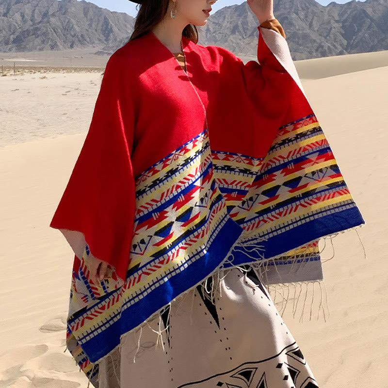 Buddha Stones con motivo geometrico a rombi tibetano, motivo a nappe, autunno inverno, caldo e accogliente, sciarpa avvolgente - Rosso - 130*150 cm - image 29