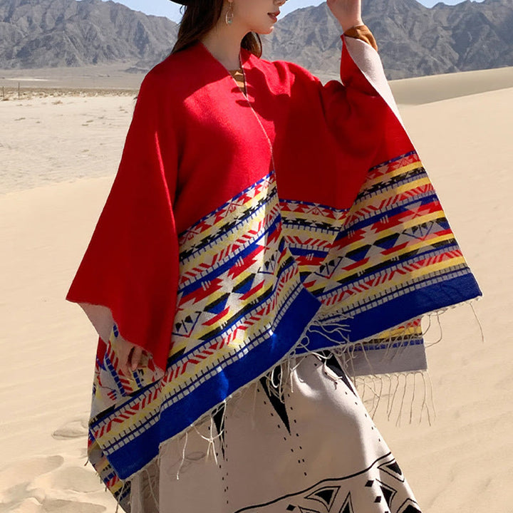 Buddha Stones con motivo geometrico a rombi tibetano, motivo a nappe, autunno inverno, caldo e accogliente, sciarpa avvolgente - Rosso - 130*150 cm - image 29