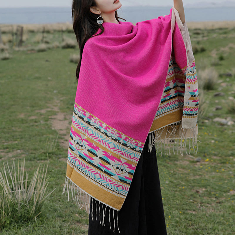 Buddha Stones con motivo geometrico a rombi tibetano, motivo a nappe, autunno inverno, caldo e accogliente, sciarpa avvolgente - image 42