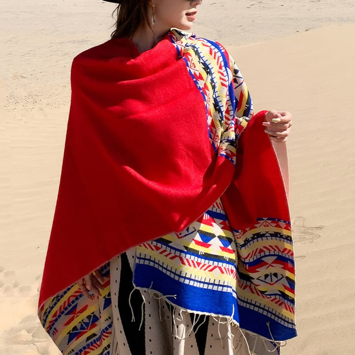 Buddha Stones con motivo geometrico a rombi tibetano, motivo a nappe, autunno inverno, caldo e accogliente, sciarpa avvolgente - image 30