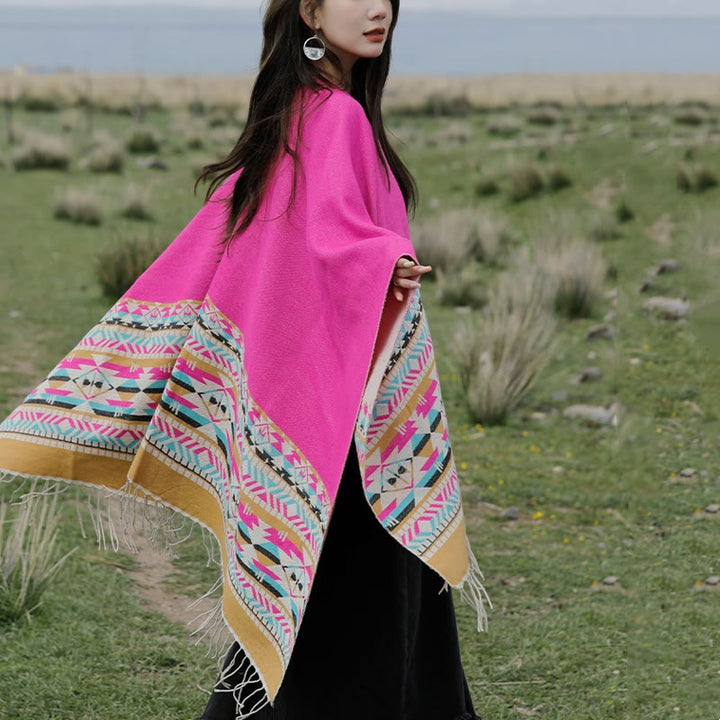 Buddha Stones con motivo geometrico a rombi tibetano, motivo a nappe, autunno inverno, caldo e accogliente, sciarpa avvolgente - image 43