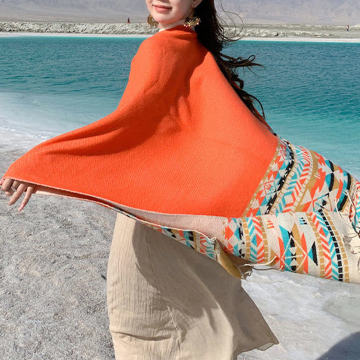 Buddha Stones con motivo geometrico a rombi tibetano, motivo a nappe, autunno inverno, caldo e accogliente, sciarpa avvolgente - image 35