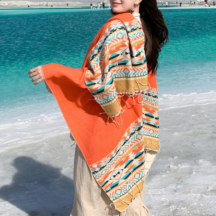 Buddha Stones con motivo geometrico a rombi tibetano, motivo a nappe, autunno inverno, caldo e accogliente, sciarpa avvolgente - image 37