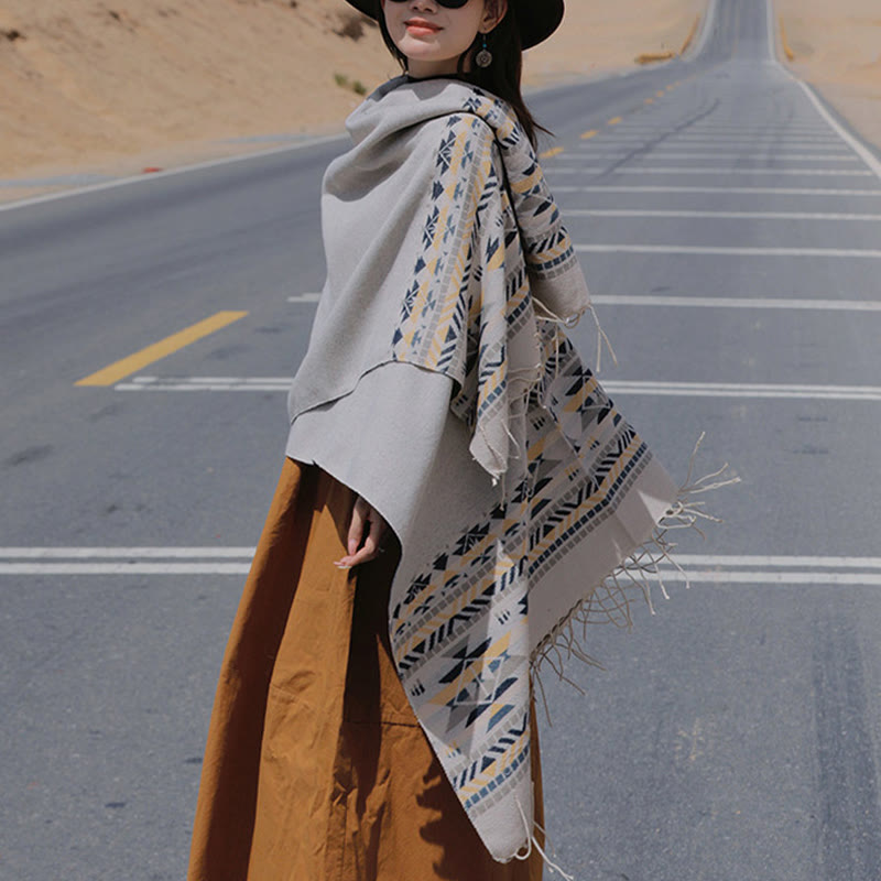 Buddha Stones con motivo geometrico a rombi tibetano, motivo a nappe, autunno inverno, caldo e accogliente, sciarpa avvolgente - image 17